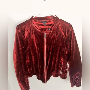 Torrid Burgundy Velvet cropped jacket- size 0